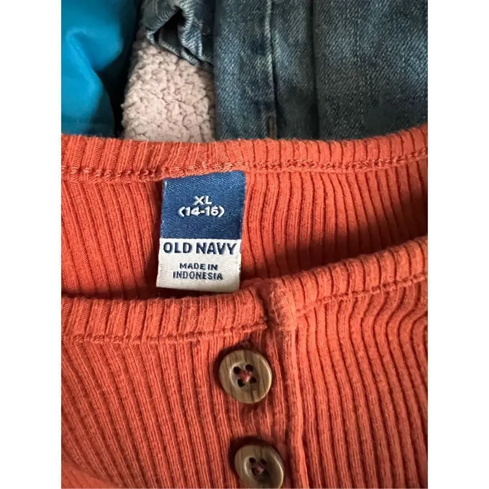 Old Navy orange ribbed scoop neck button down long sleeve top XL 14-16